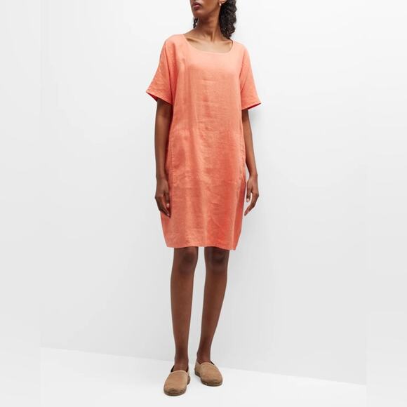 Eileen Fisher Dresses & Skirts - EILEEN FISHER Coral Short Sleeve Dress Size Large 100% Organic Linen